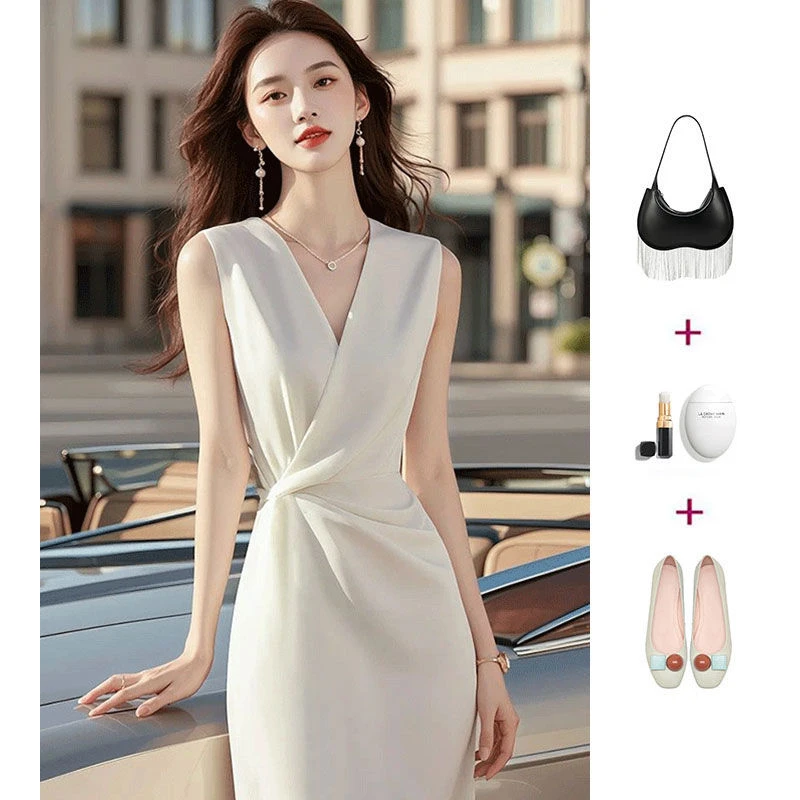 商场撤柜夏季法式气质轻奢高级感简单大方白色无袖连衣裙子女