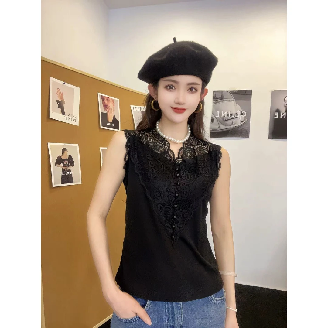 5916时尚洋气蕾丝背心打底