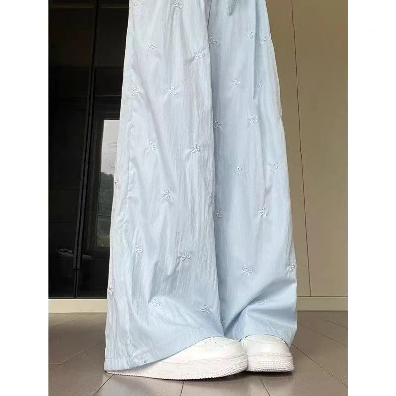 【现货速发】蝴蝶刺绣裤女夏季2025新款高腰宽松垂感休闲阔腿裤