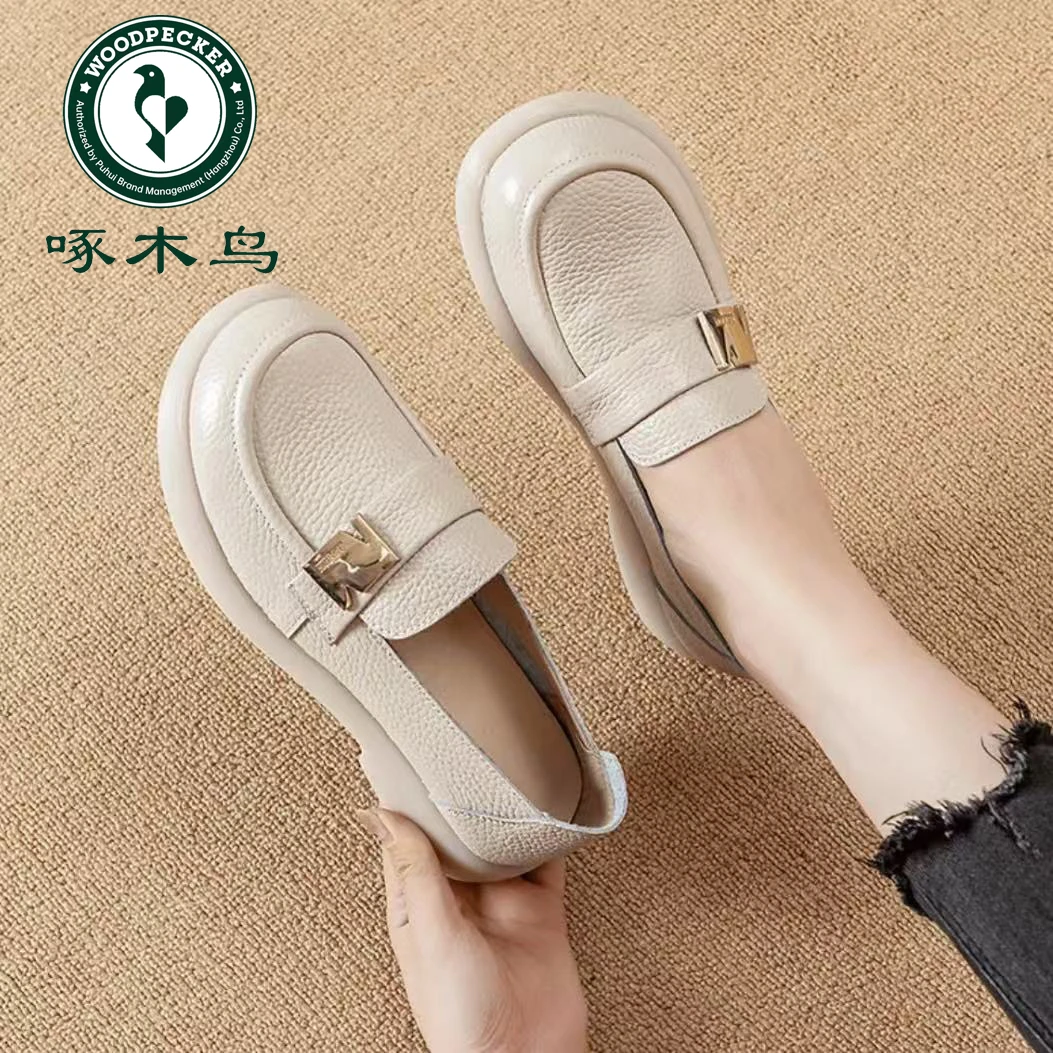 【啄木鸟品牌】乐福鞋女2024春季新款哑光单鞋圆头舒适百搭小皮鞋