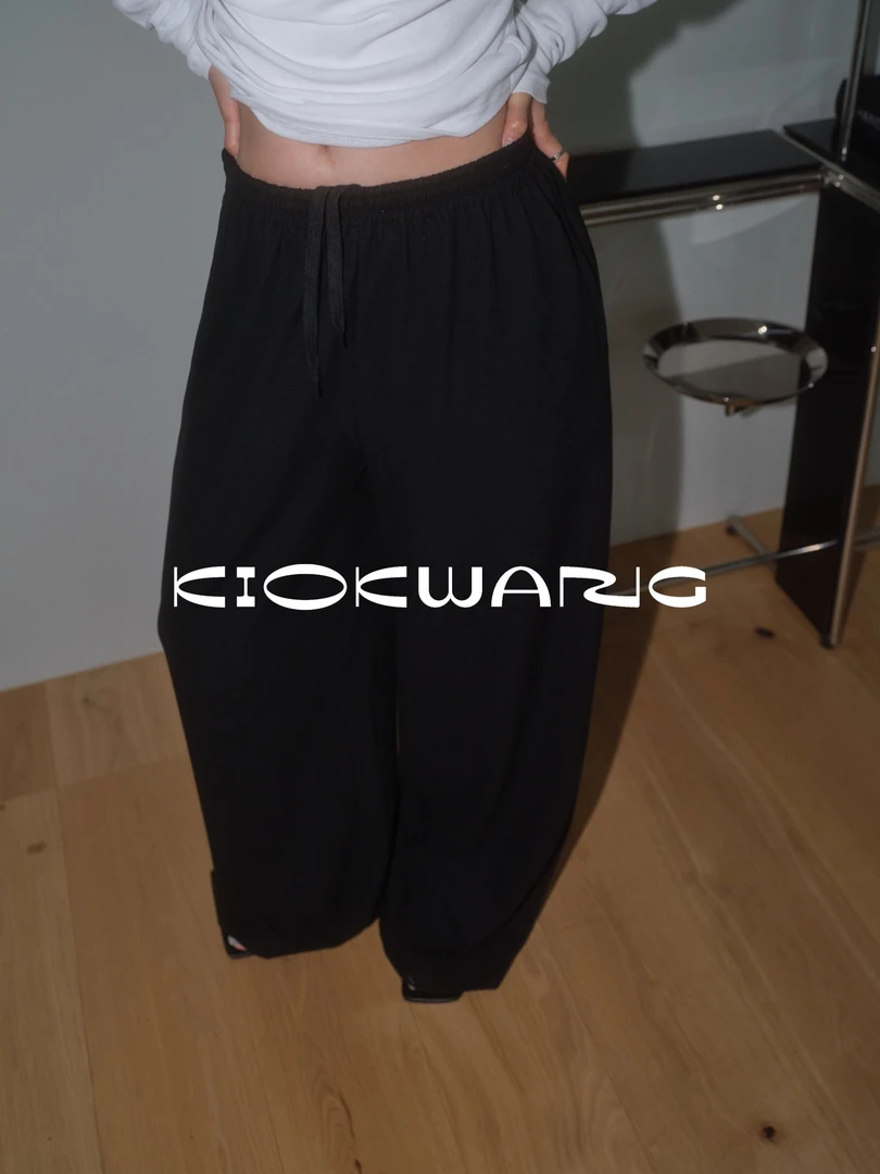 KIOKWANG//设计感 时尚慵懒松紧腰抽绳设计阔腿长裤秋季新款