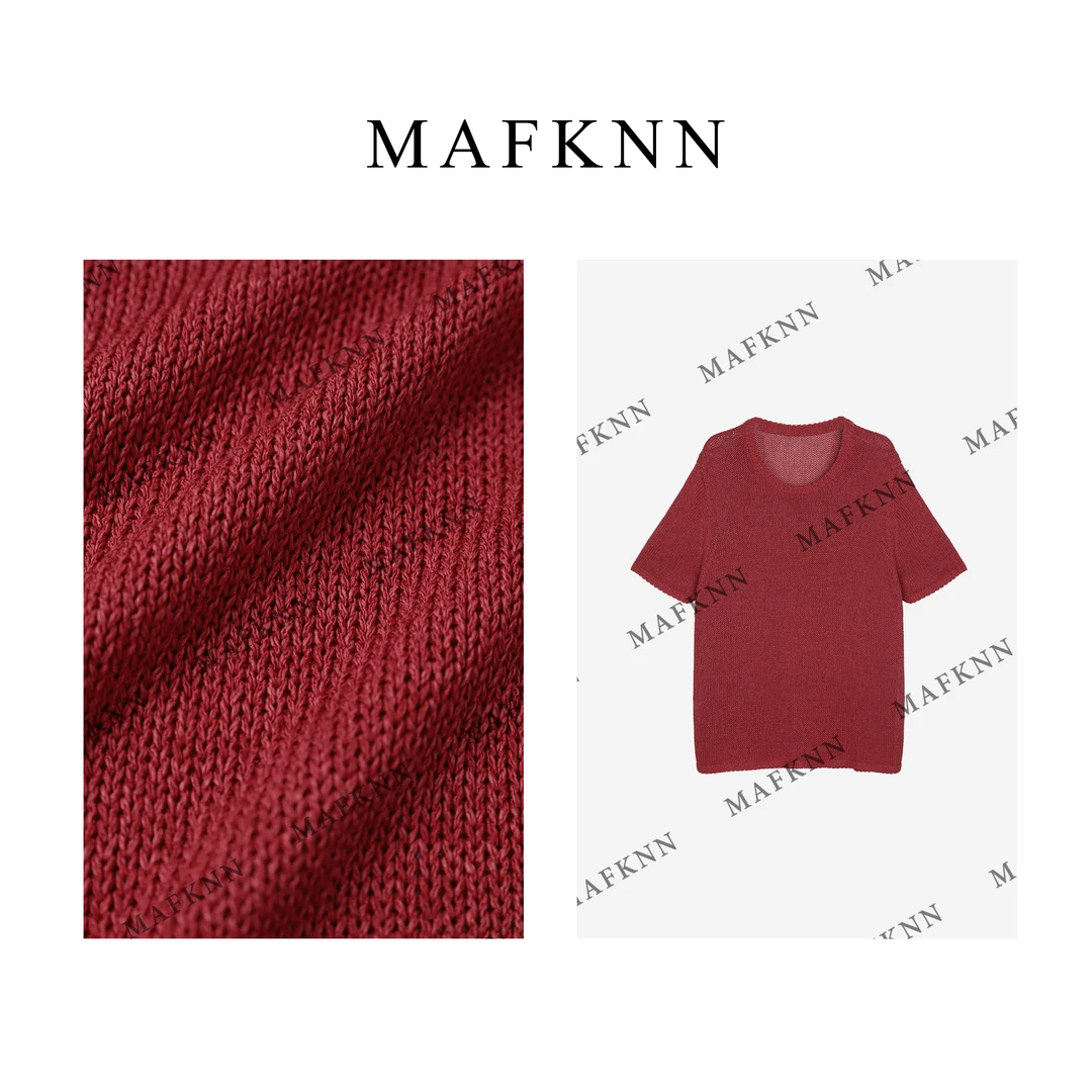 MAFKNN/玛肯时尚休闲简约纯色百搭圆领夏季和纸纱针织T恤MK12310