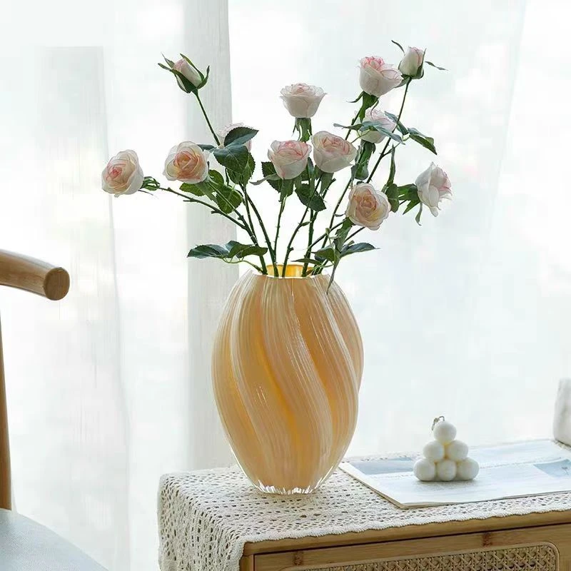 轻奢拉丝工艺麦芽糖玻璃花瓶摆件水培插花鲜花客厅桌装饰高级感