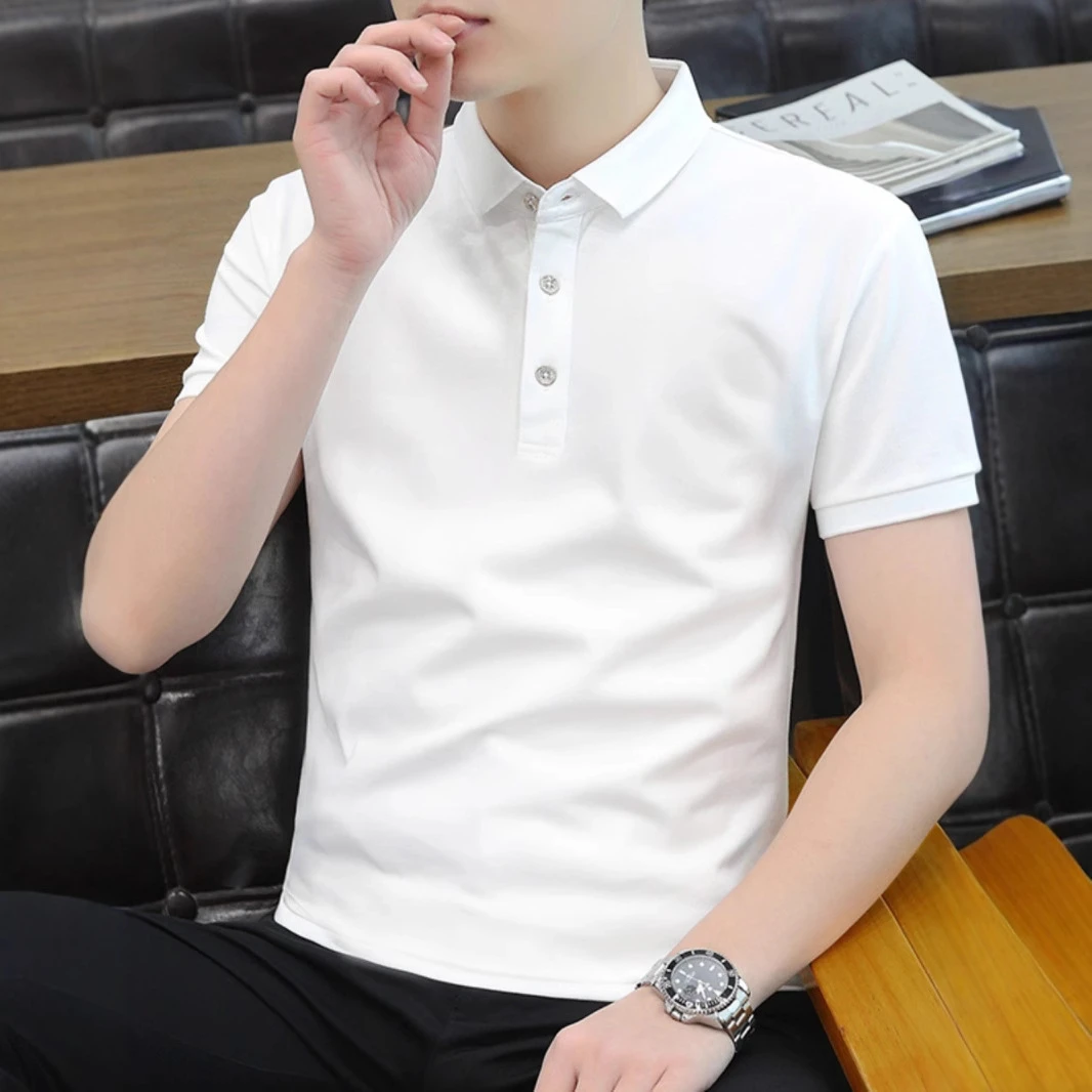 2025新款百搭翻领短袖polo衫男士潮牌夏季T恤韩版修身潮流上衣