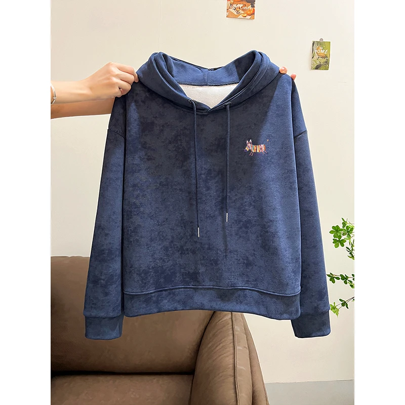 美式复古扎染连帽卫衣女秋冬季短款高腰显瘦宽松慵懒风上衣外套潮