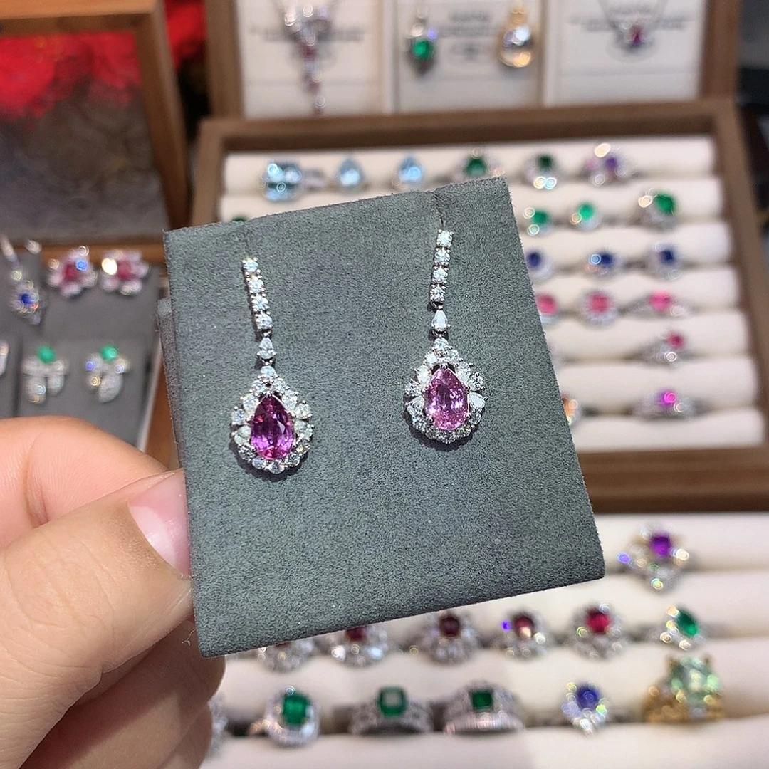 耳饰彩色蓝宝石18K金镶嵌2.72ct/七天无理由
