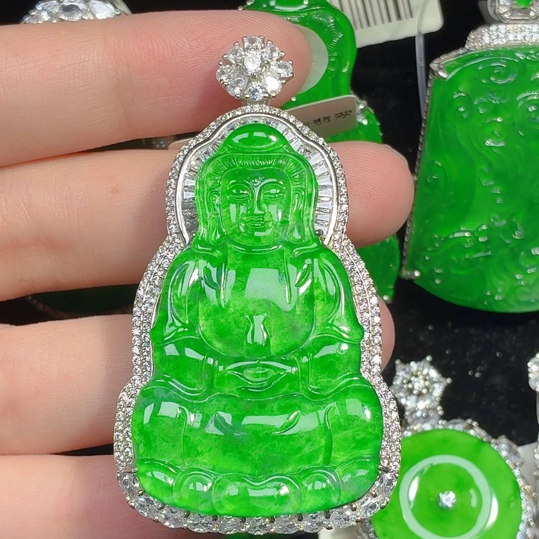 翡翠银S925镶嵌颈饰天然A货翡翠