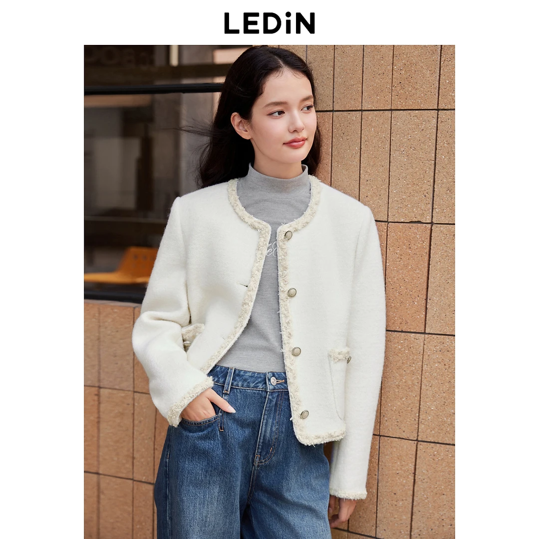 乐町甜美少女粗花呢小香风外套24冬新款宽松名媛超好看上衣