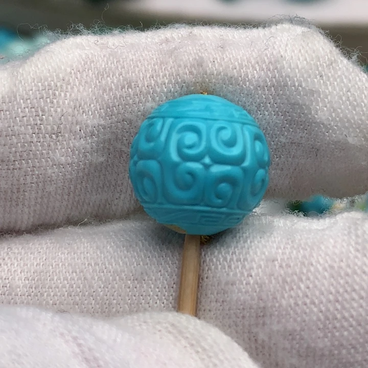 绿松石未镶嵌珠宝奇石回纹圆珠12.7mm