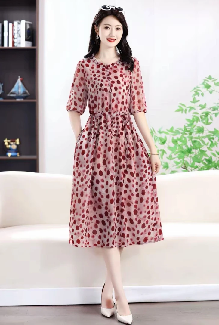 【时装高定款】珊瑚吻气质修身时尚休闲夏季高端大码妈妈装连衣裙
