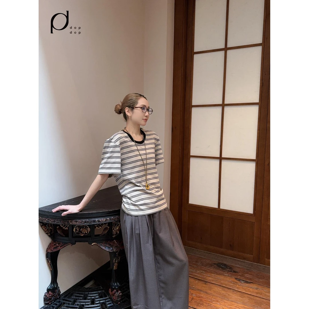 YOEYYOU2025春撞色圆领修身短袖T恤女799dopdop买手店