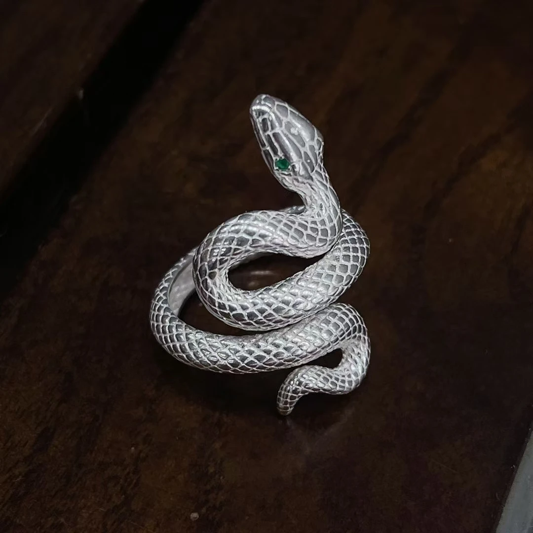 足银戒指 灵蛇戒指足银 正品纯银食指戒可调节