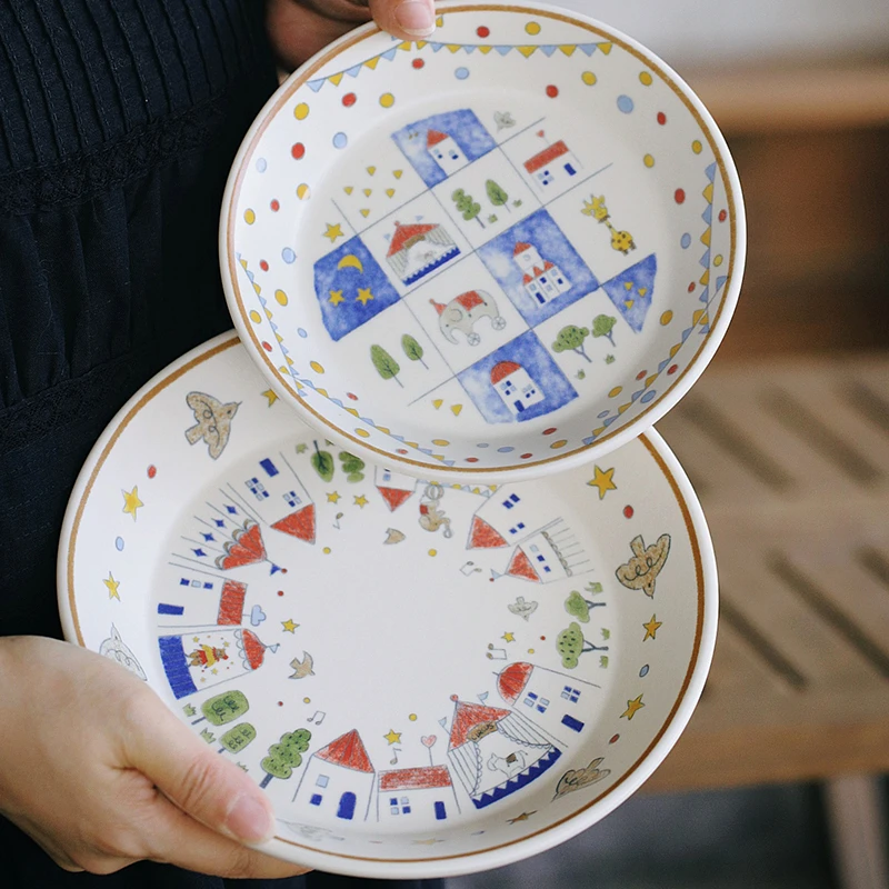 泽滕家浅汤盘子卡通插画沙拉蔬菜减脂餐网红个性特别陶瓷西餐骨碟