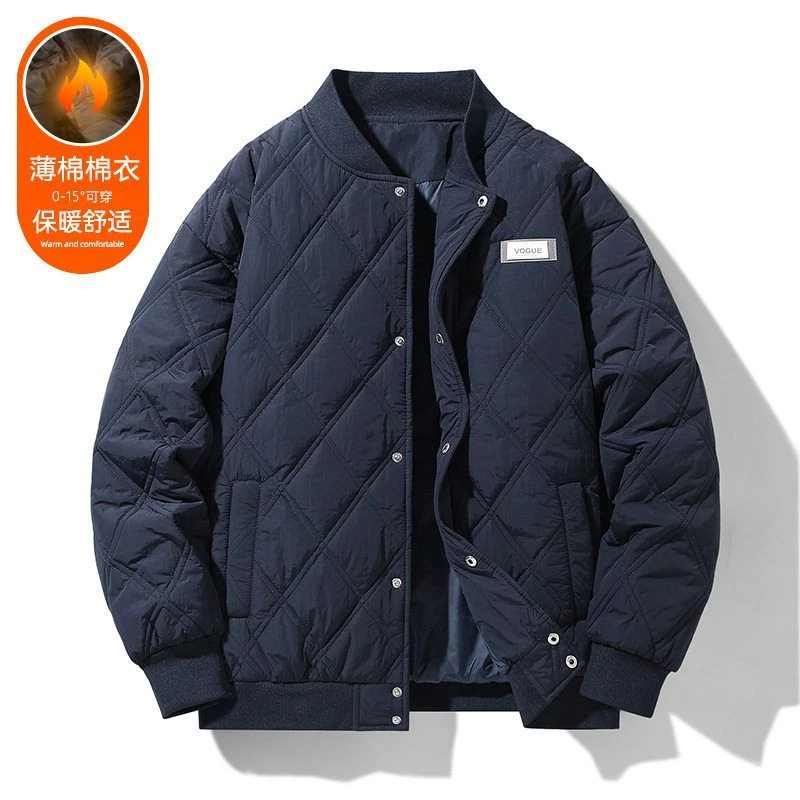 加肥加大码男士简约百搭加棉棒球服宽松休闲二棉棉衣胖子显瘦棉服