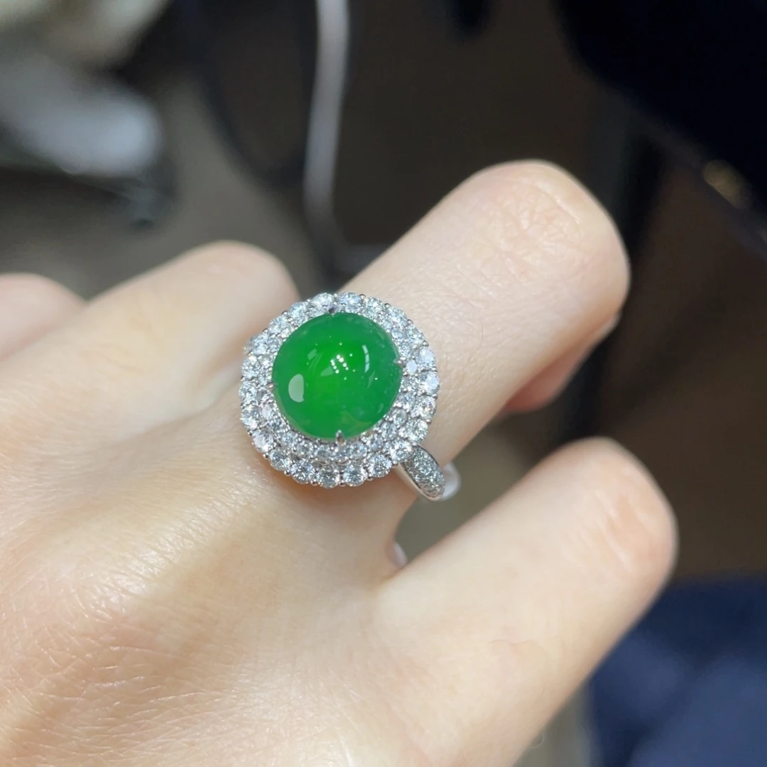 翡翠颈饰18K金镶嵌天然缅甸翡翠a货