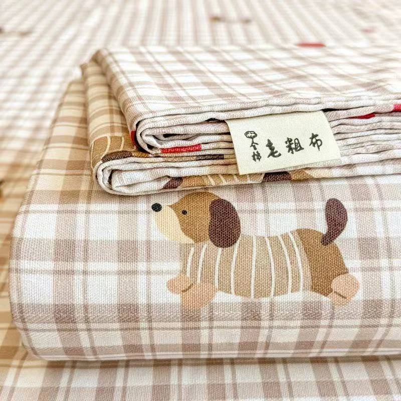 【可爱小狗】加厚原棉老粗布2*2.4米双人床单 吸汗透气软凉席