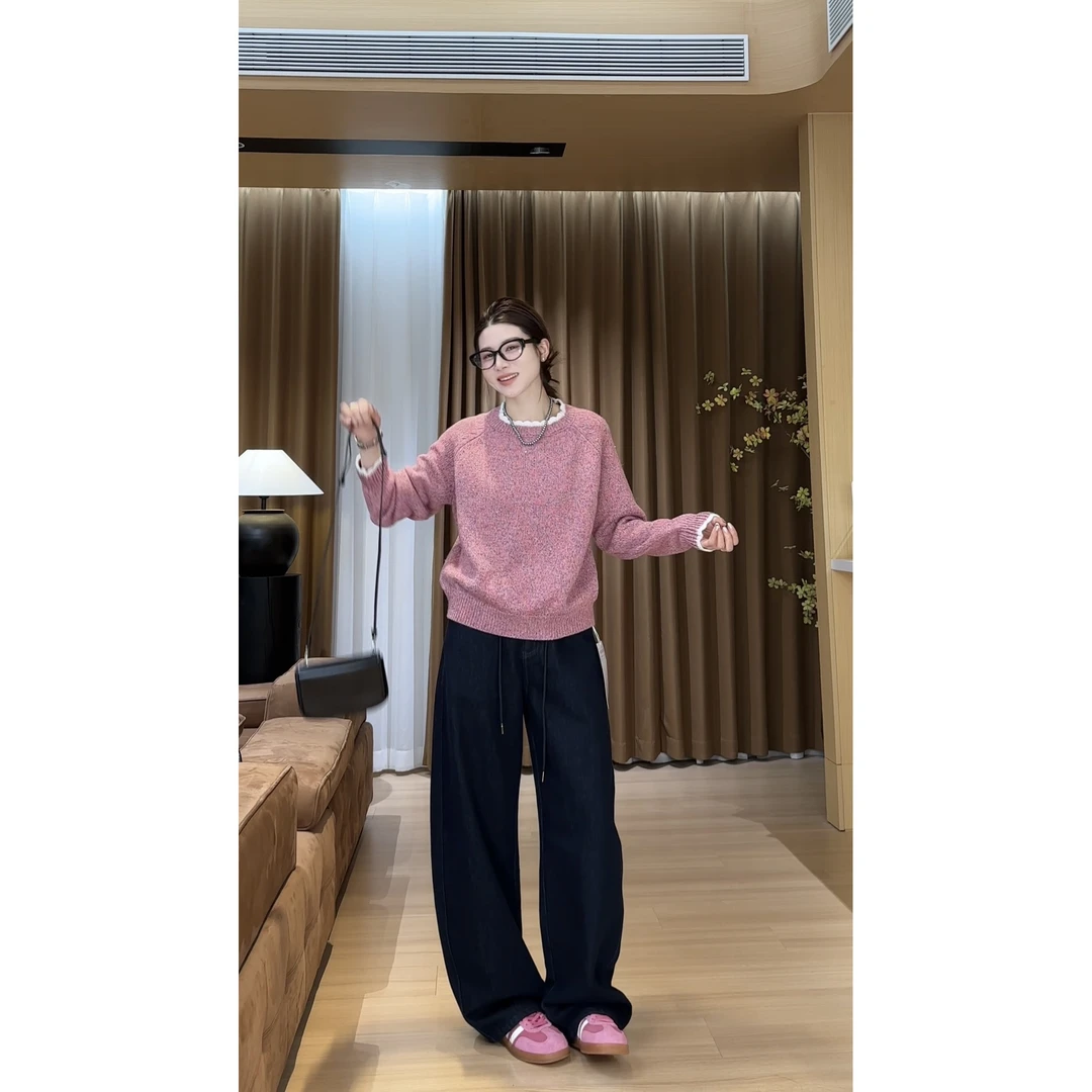 2025春款小众设计亮丝纱线花边领针织毛衣 2411B5193