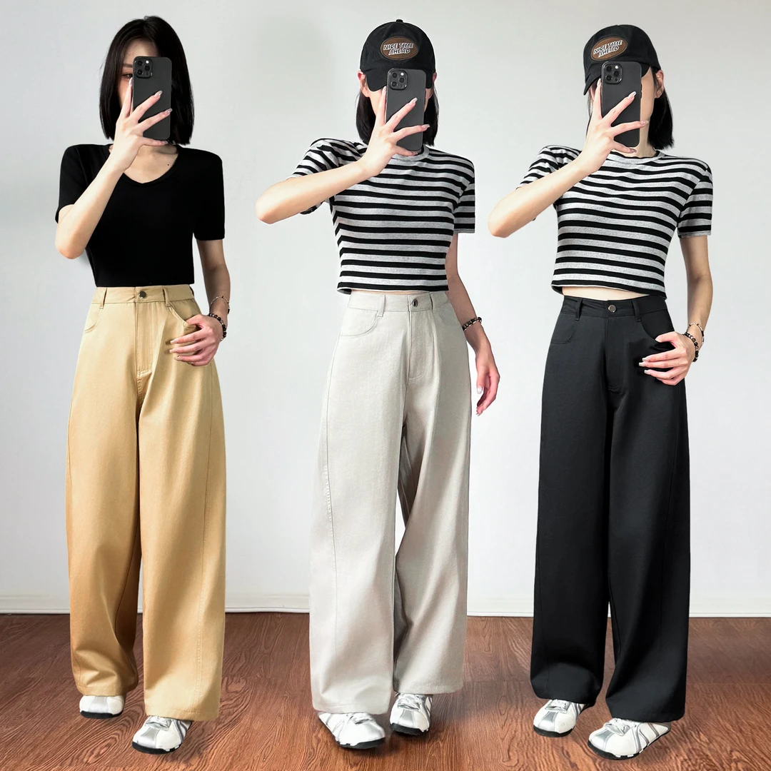 秋季镰刀裤弯刀裤百搭格纹显瘦透气弯刀裤休闲裤时尚长裤3739