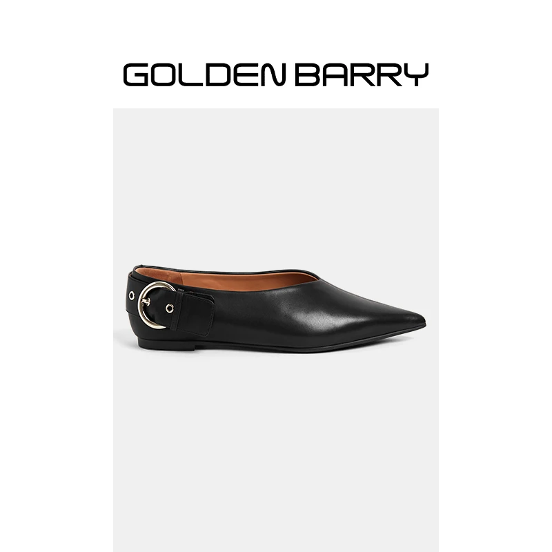 GOLDENBARRY|646054复古尖头两穿单鞋时尚休闲黑色尖头百搭
