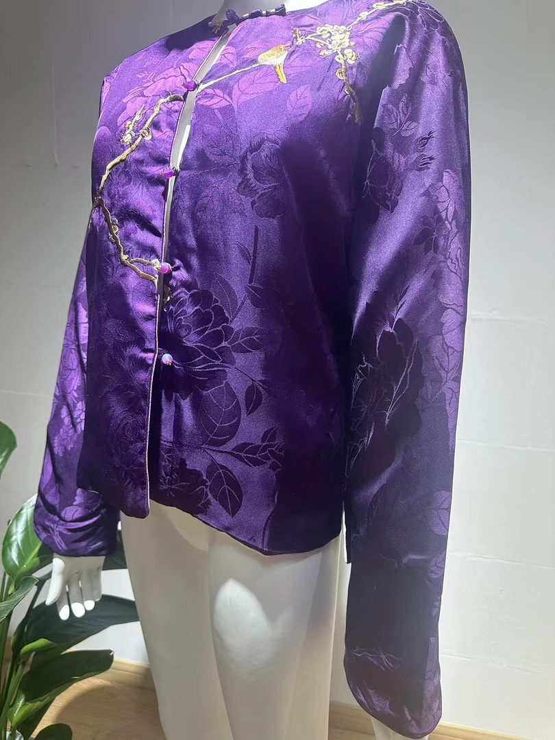 【云裳】气质中式中国风印花提花长袖上衣外套新中式双面8955