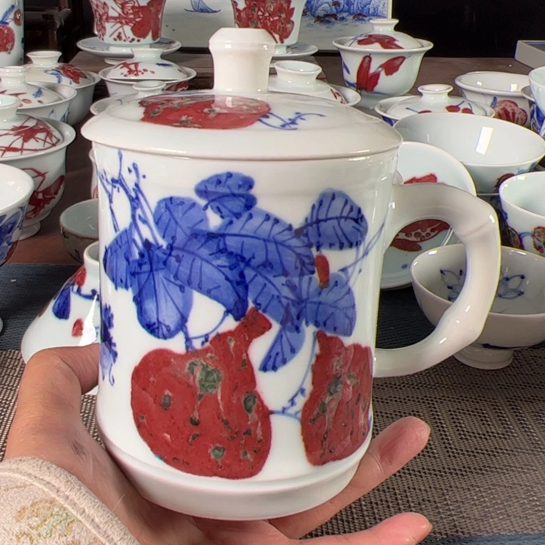 杯原矿青花釉里红瓷器