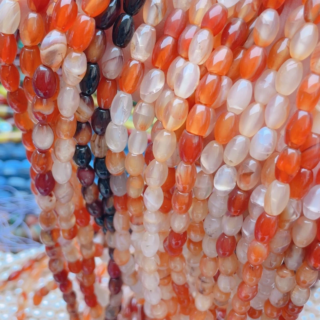 未镶嵌玛瑙/玉髓珠宝奇石红玛瑙枣珠2条卡6*9有瑕