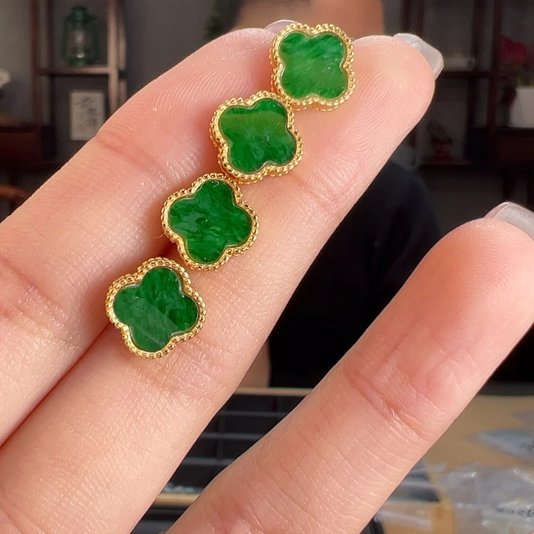 翡翠耳饰银S925镶嵌多样性发货一副