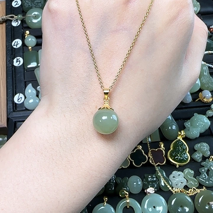 和田玉银S925镶嵌颈饰送链子送绳