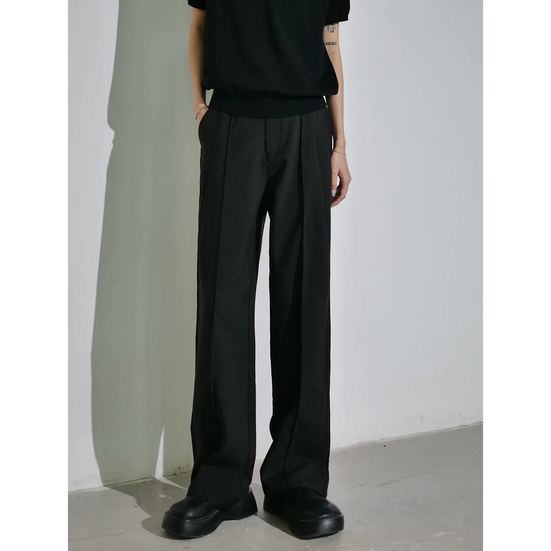 SPFL三本针中线设计黑色垂感西裤宽松直筒休闲西装裤男秋季百搭潮