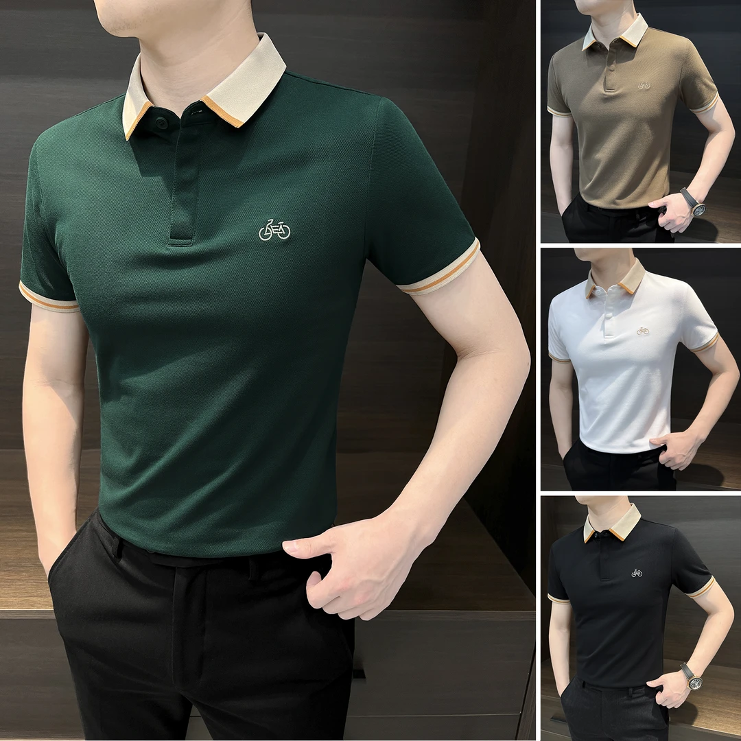 暗扣polo衫男款2025新款痞帅高级感刺绣男装夏季撞色男士短袖T恤