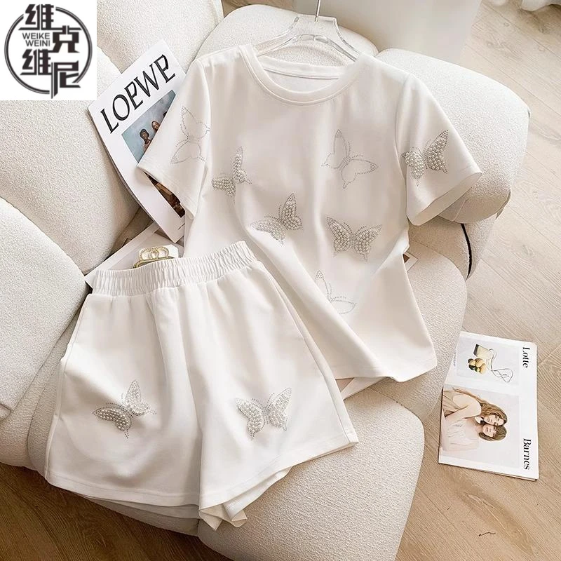 欧洲站休闲运动套装女高级感2025年夏季新款时尚洋气短袖两件套潮