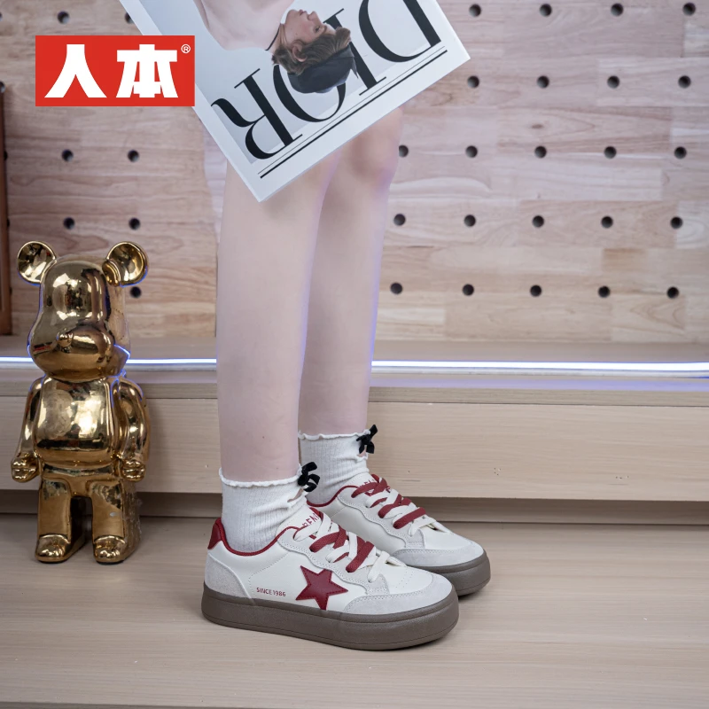 人本星星德训鞋春季新款女士双色鞋带小众韩版时尚百搭休闲鞋