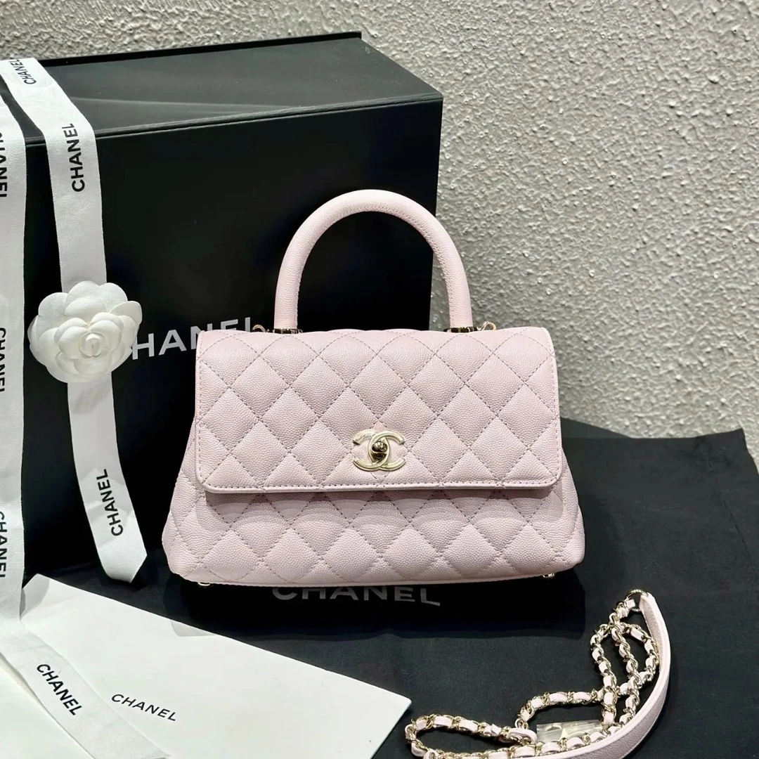 99新 Chanel/香奈儿 22p樱花粉金扣cocohandle小号芯片JM2-7807