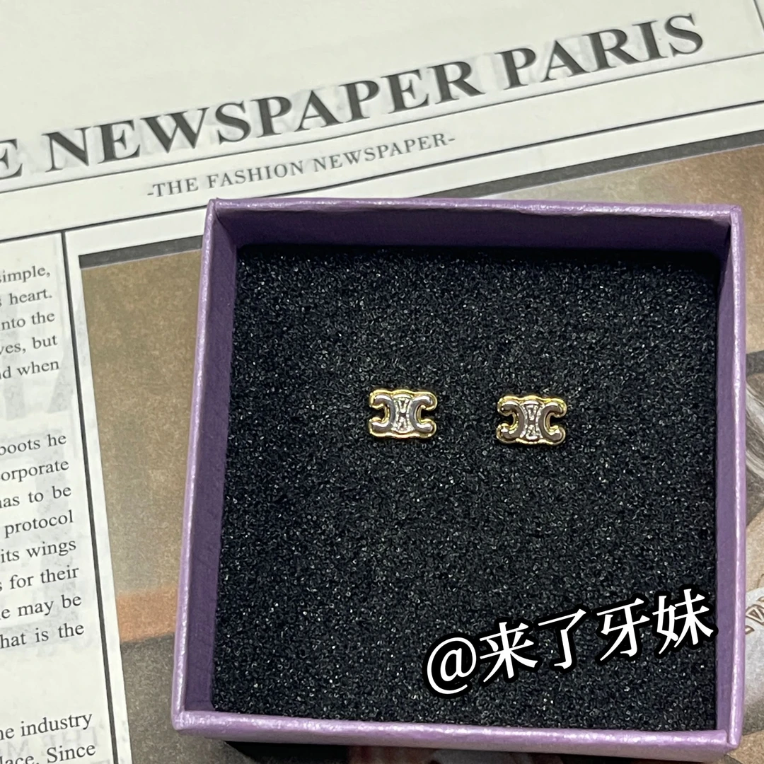 合金耳饰 YM【小凯黄色银底耳钉】轻奢简约气质时尚百搭小众复古