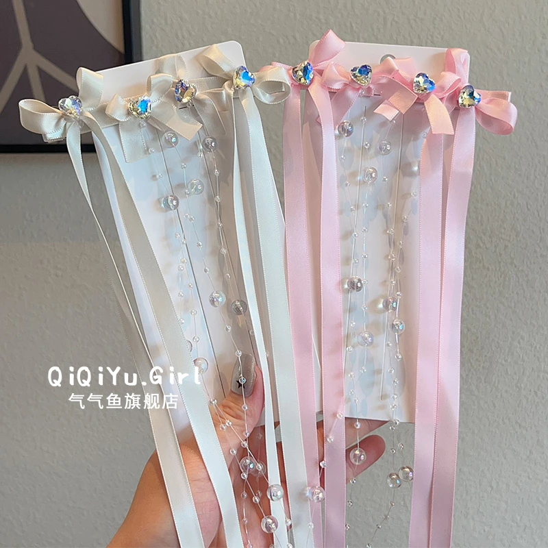儿童水钻蝴蝶结飘带发夹女童2025新款古风头饰超仙高级感发卡发绳