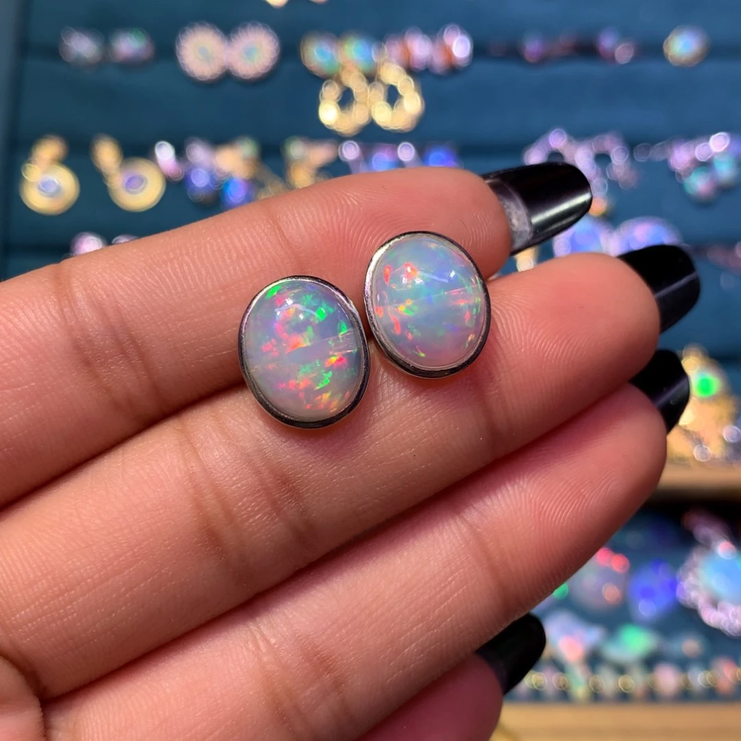 欧泊银S925镶嵌耳饰