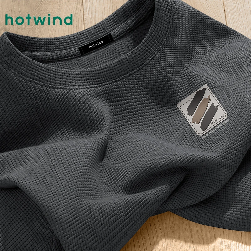 Hotwind/热风夏季华夫格短袖圆领宽松t恤男款重磅高级感男士半袖