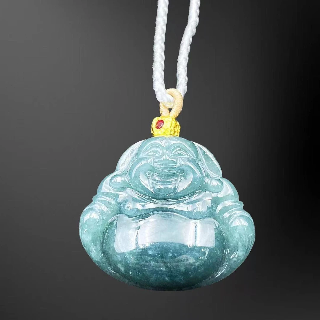 翡翠蓝水大肚佛公项链F468J