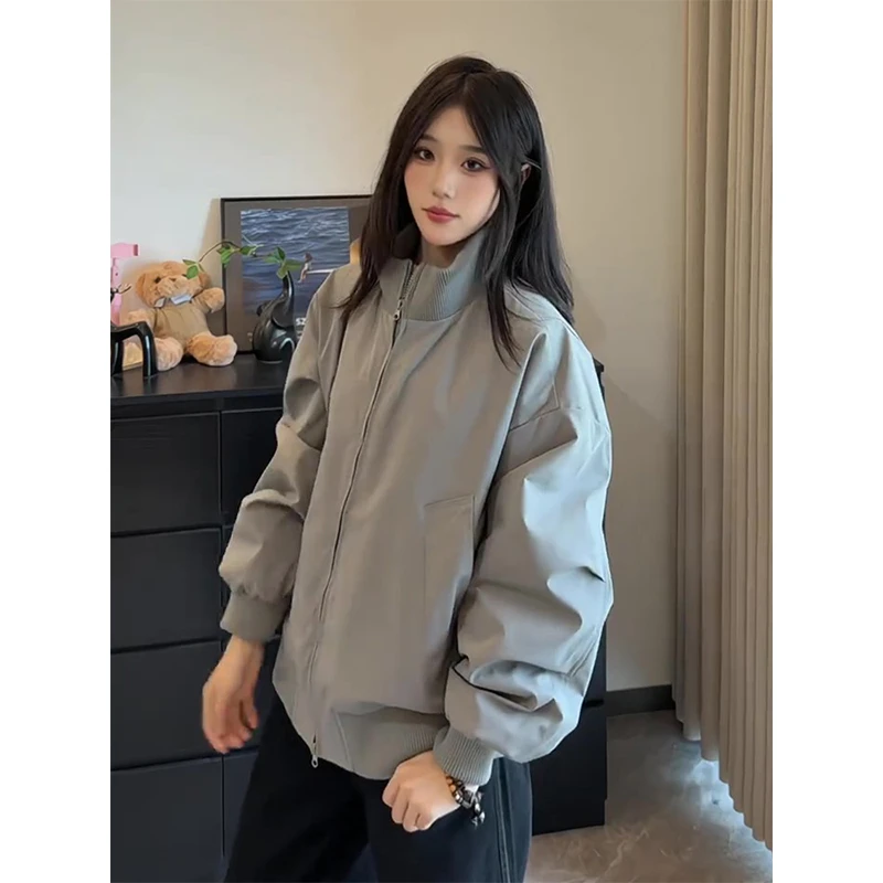 灰色bomber廓形短款外套男秋季飞行员立领夹克cleanfit美式棒球服