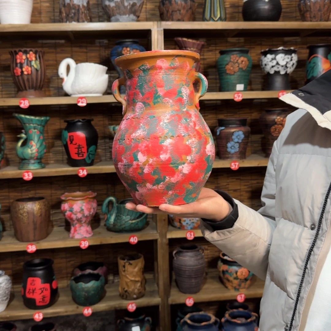 红陶浮雕花盆炸炸炸