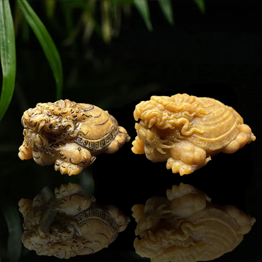 【已结缘】合一堂翡翠工作室定制展示：糯冰满黄《龙龟献寿》毛胚手把