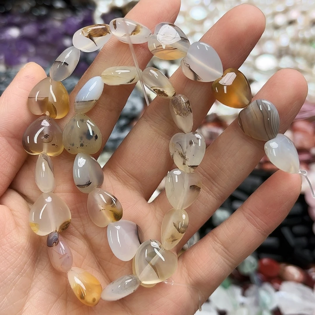 玛瑙/玉髓未镶嵌珠宝半成品卡14飘花玛瑙爱心一条