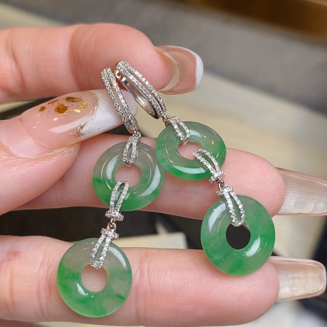 翡翠耳饰18K金镶嵌甜甜圈