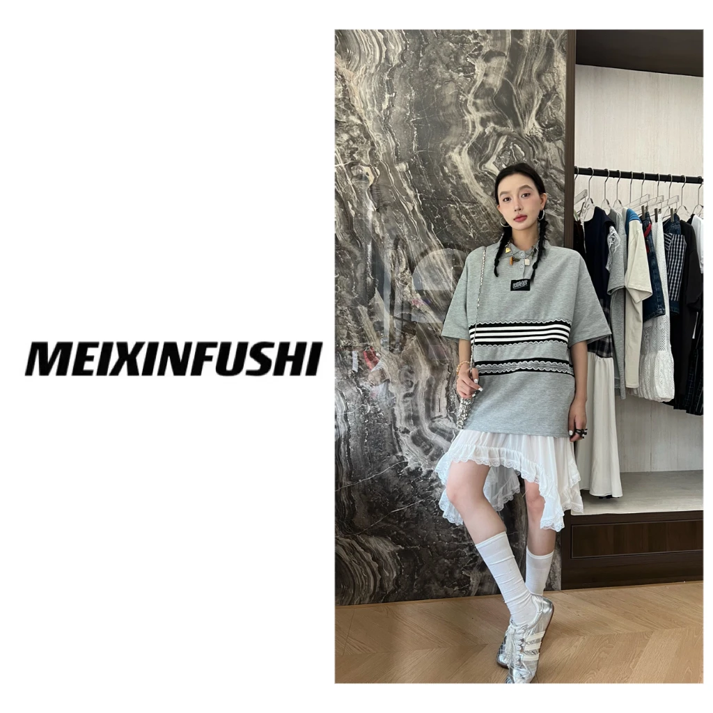 【Mei Xin】蕾丝拼接Polo领短袖/5505/D