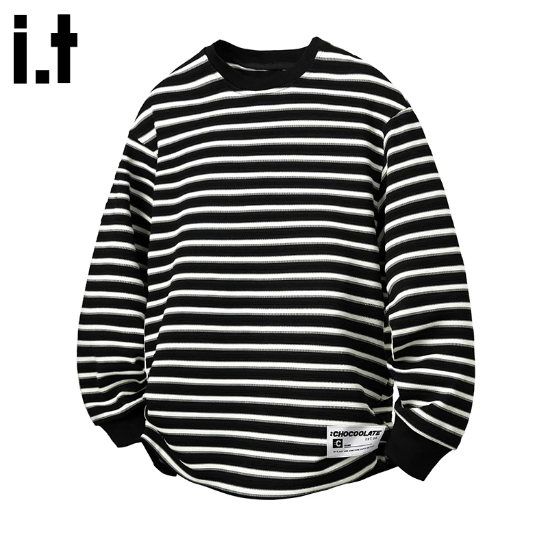it :CHOCOOLATE条纹圆领长袖T恤男秋季美式潮牌宽松舒适休闲上衣