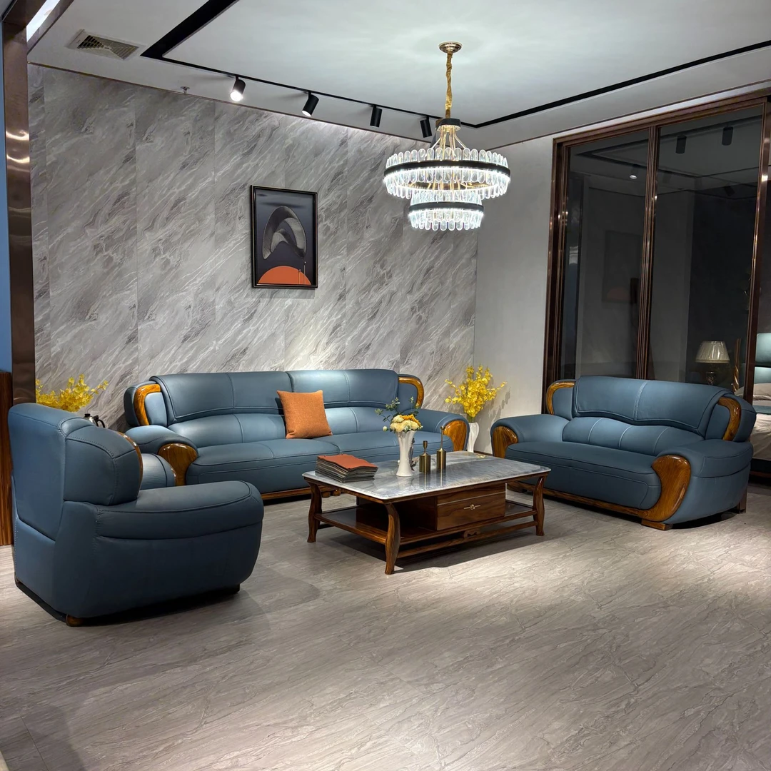 现代乌金木真皮沙发新中式实木艺客厅大户型高端别墅新款沙发124