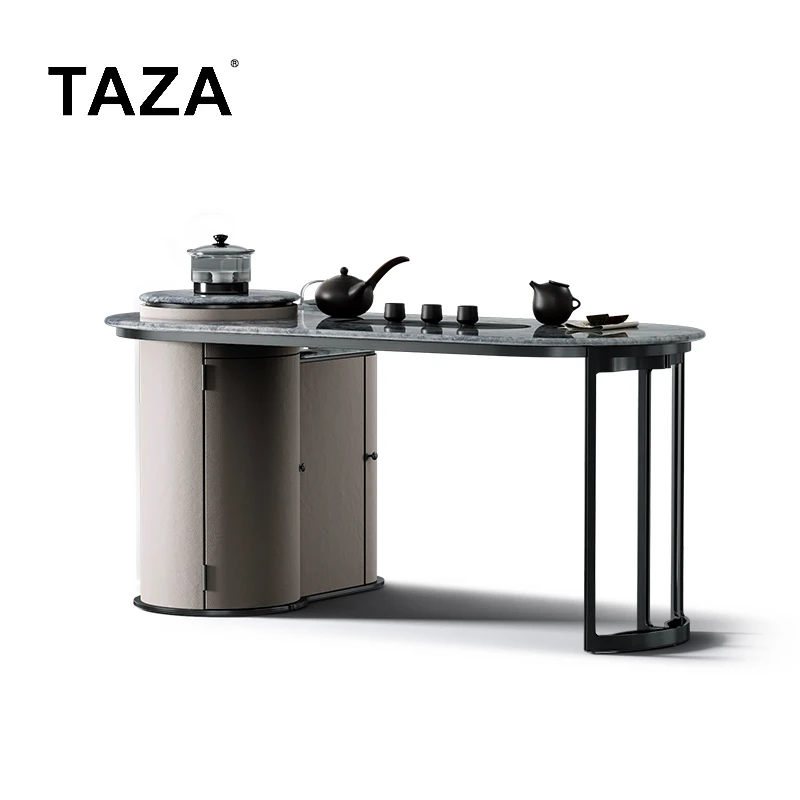 TAZA意式轻奢茶桌天然大理石全屋定制胡桃木阳台奢石家用茶台A990