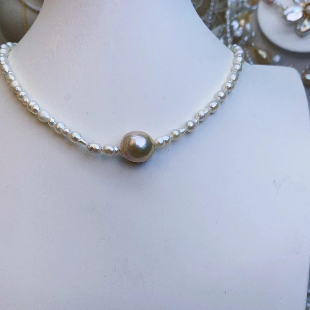 淡水珍珠颈饰银S925镶嵌