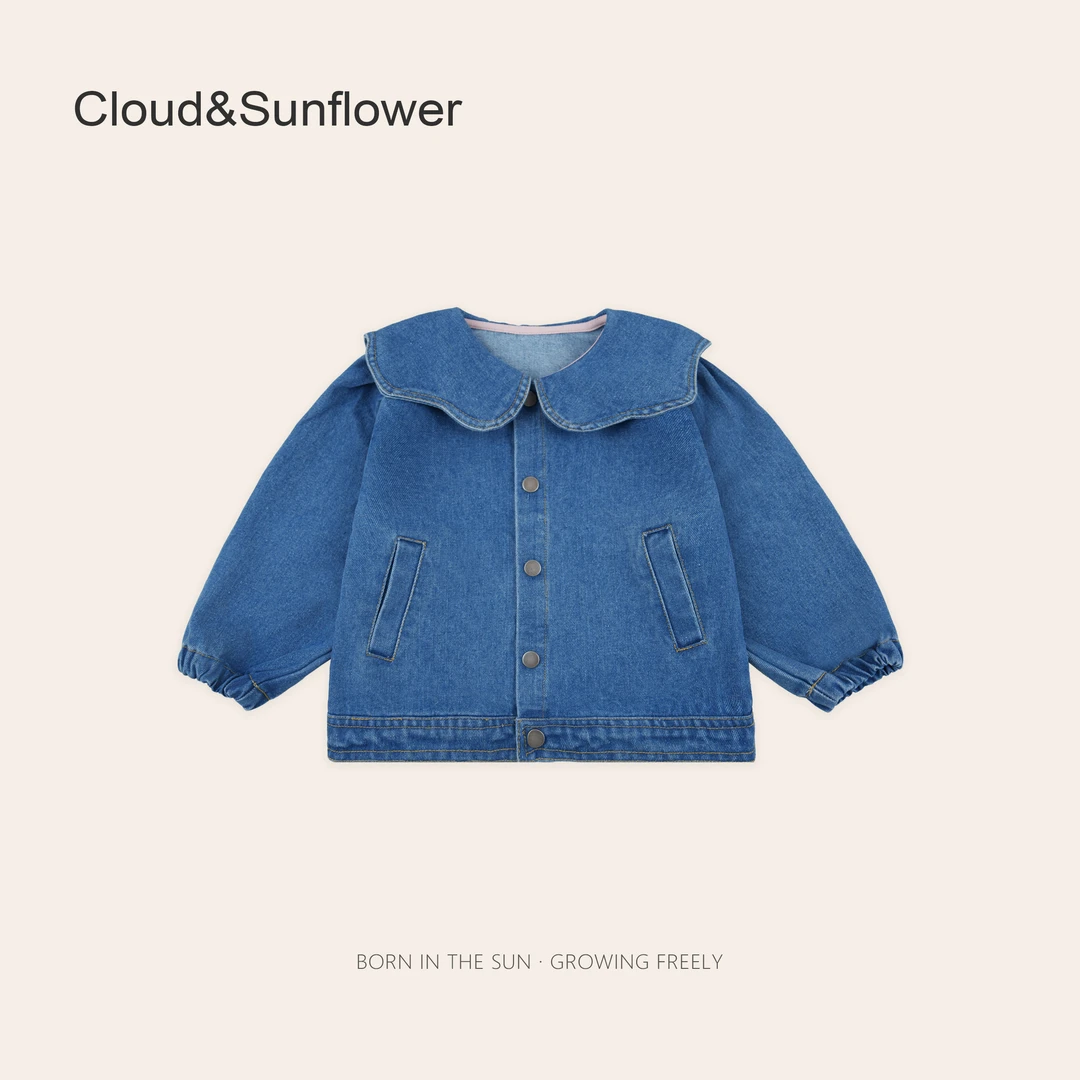 【云朵小葵】女童春季翻领五粒扣休闲牛仔外套1113515