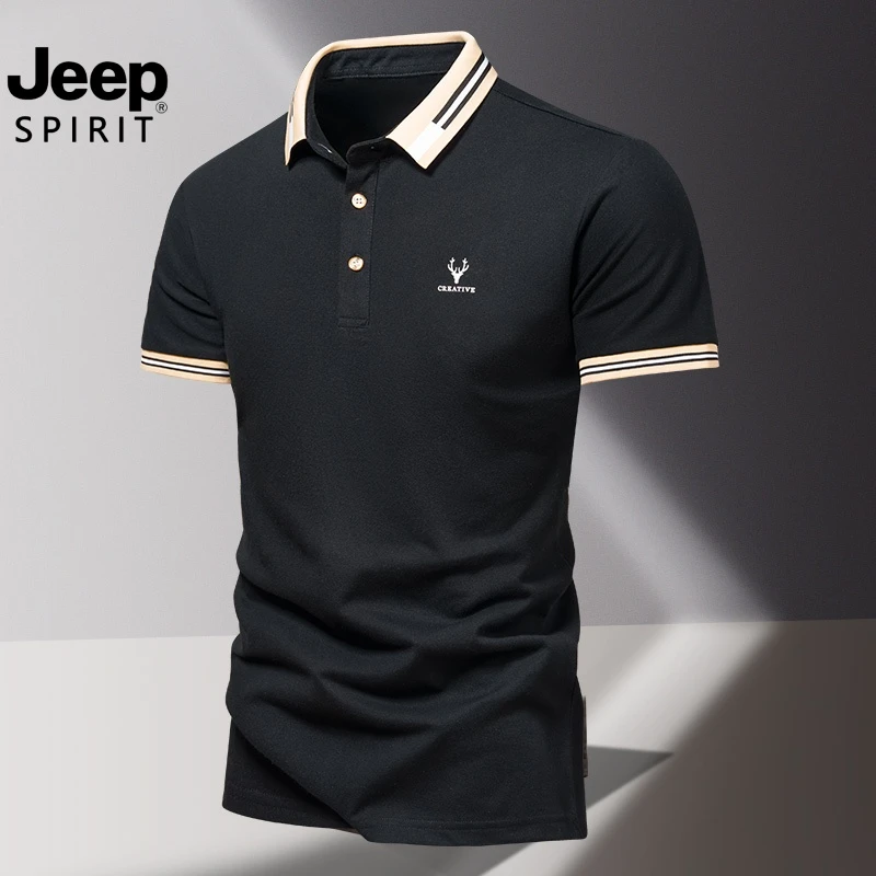 JEEP SPIRIT 吉普夏季新款刺绣翻领polo衫男士商务短袖t恤上衣潮